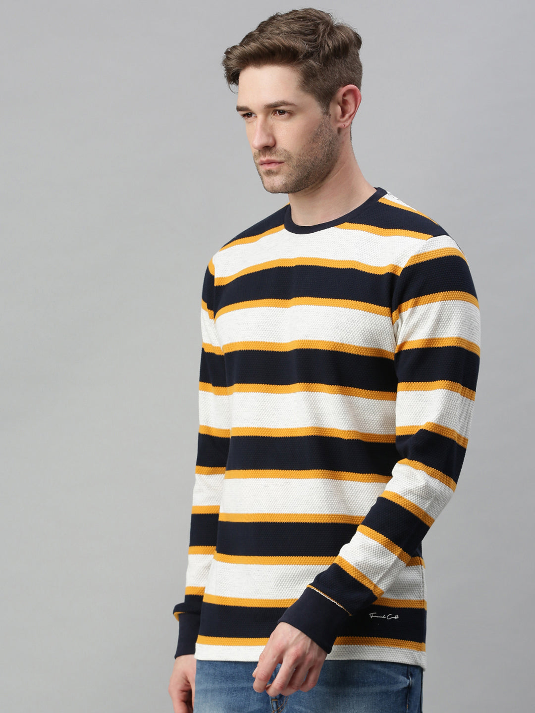 Men Striped White Sweatshirt