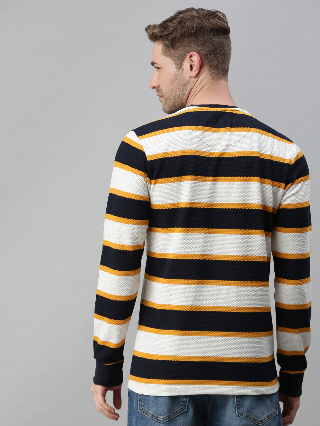 Men Striped White Sweatshirt