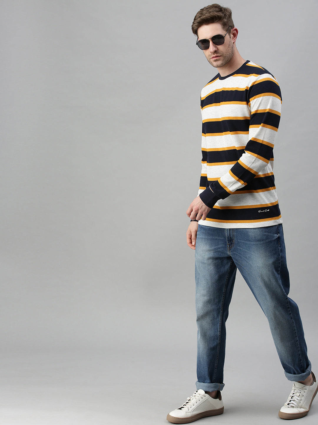 Men Striped White Sweatshirt