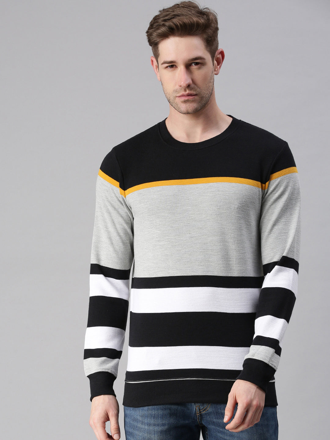 Men Striped Black Sweatshirt