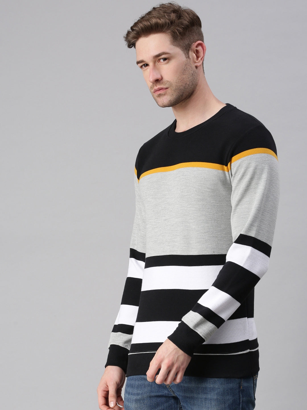 Men Striped Black Sweatshirt