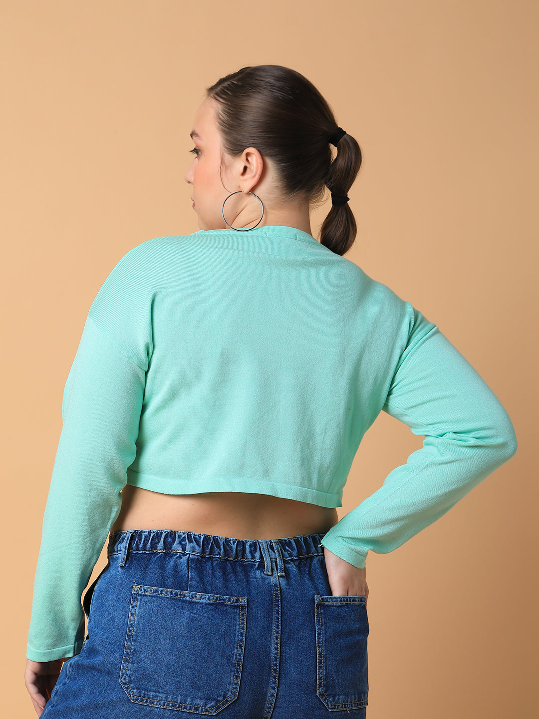 Women Solid Sea Green Crop Top