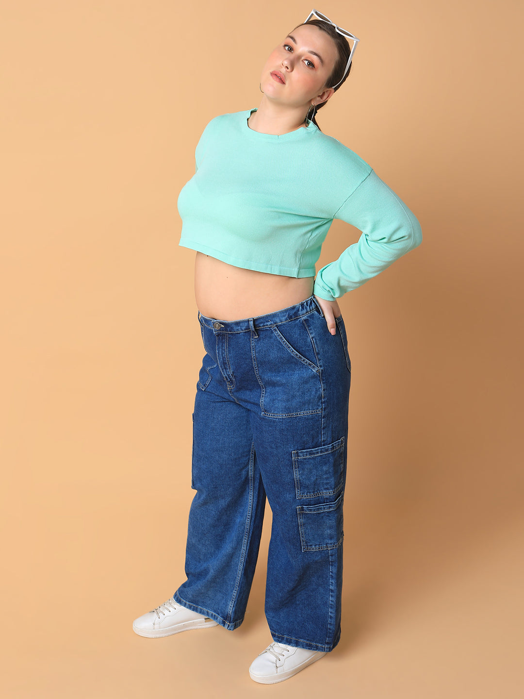 Women Solid Sea Green Crop Top