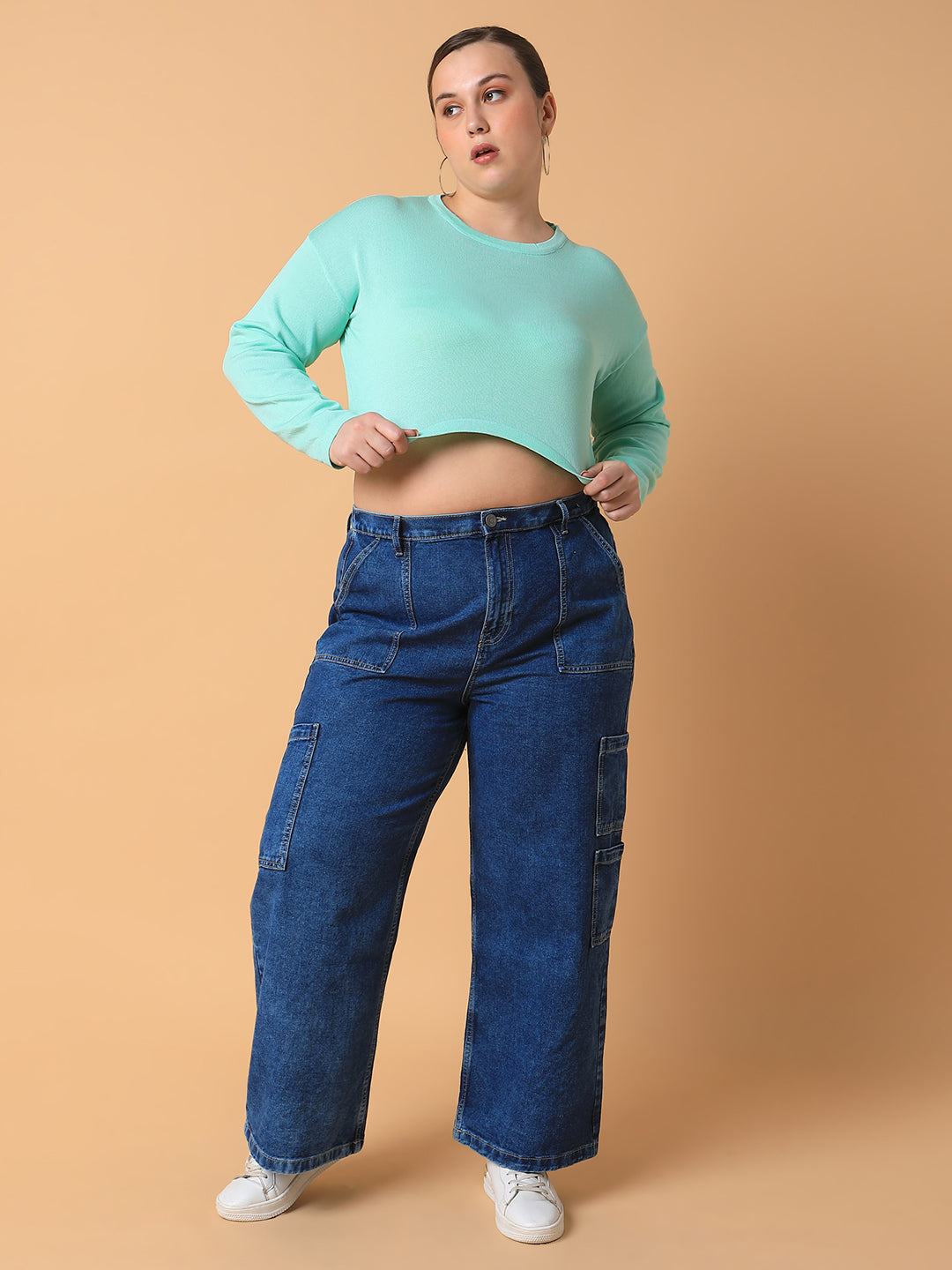 Women Solid Sea Green Crop Top