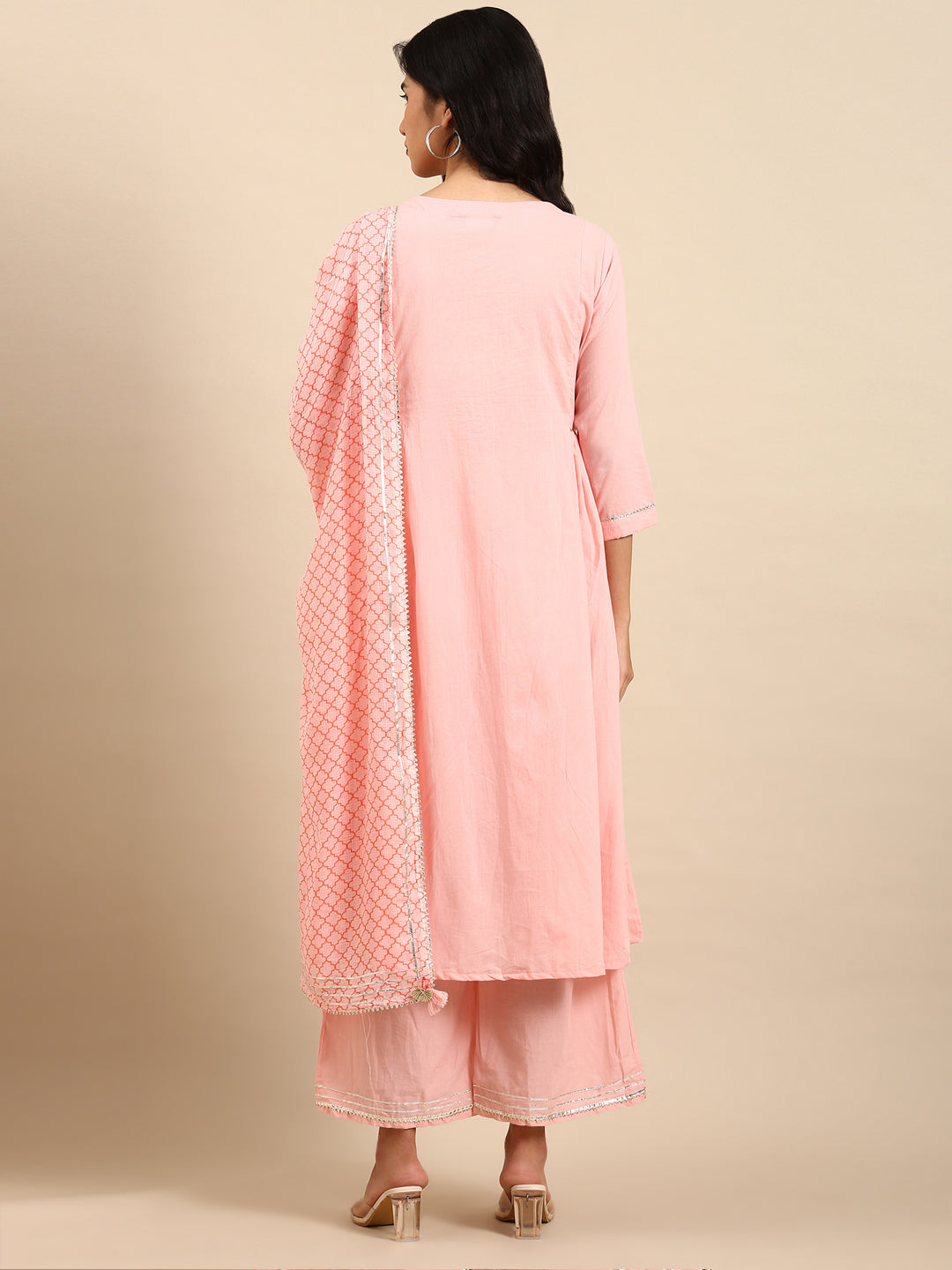 Women Solid Pink Anarkali Kurta Set with Dupatta