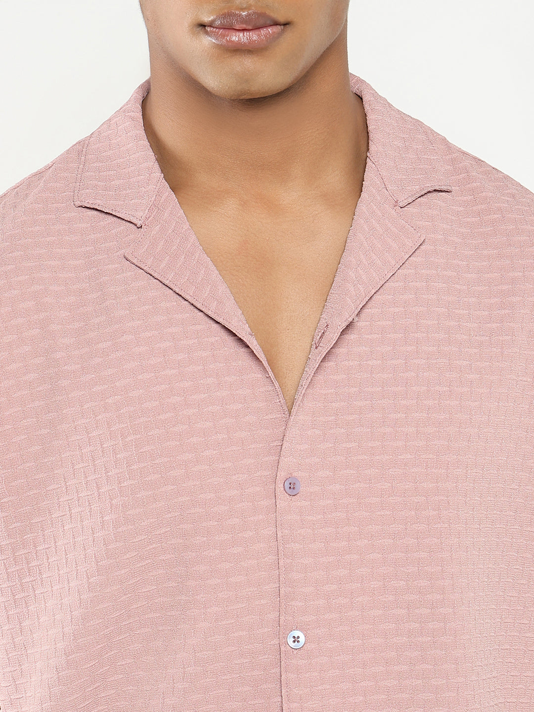 Men Pink Cuban Collar Solid Shirt