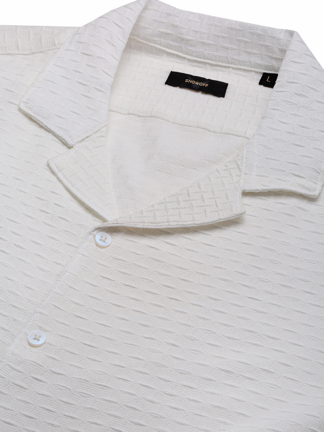 Men White Cuban Collar Solid Shirt