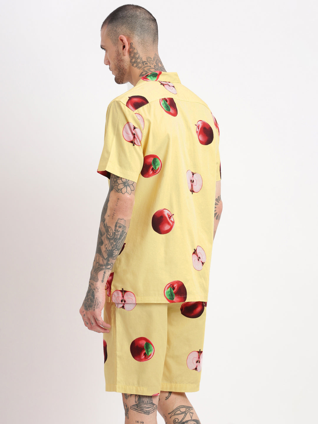 Men Graphic Cuban Collar Yellow Co-Ords Set