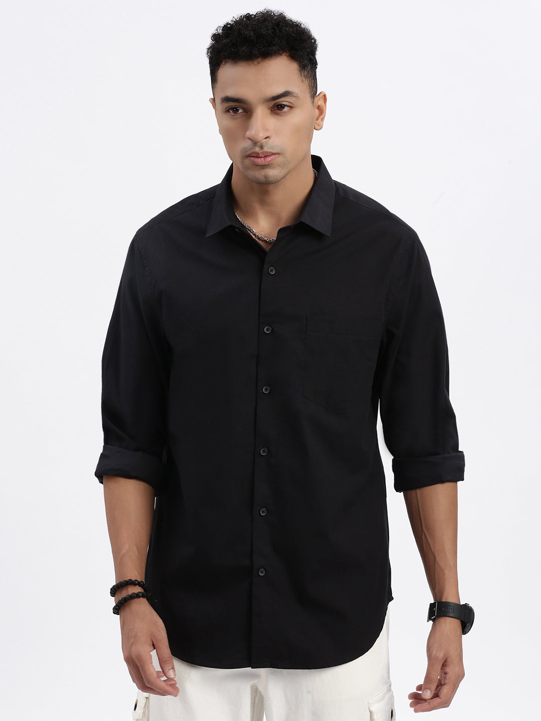 Men Black Solid Slim Fit Shirt