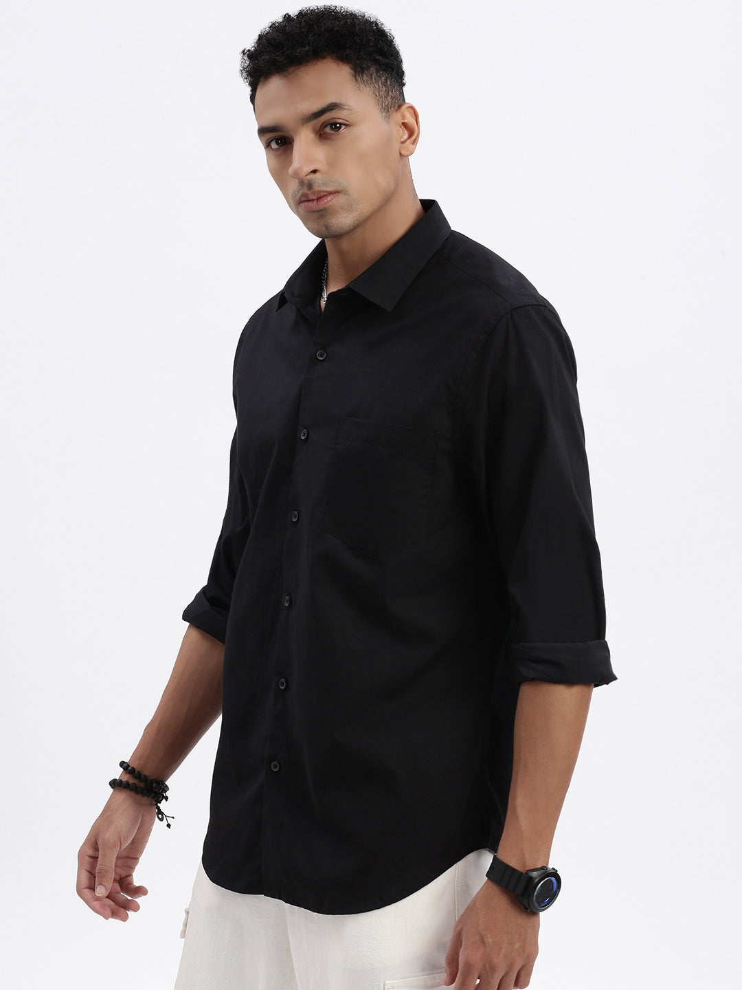 Men Black Solid Slim Fit Shirt