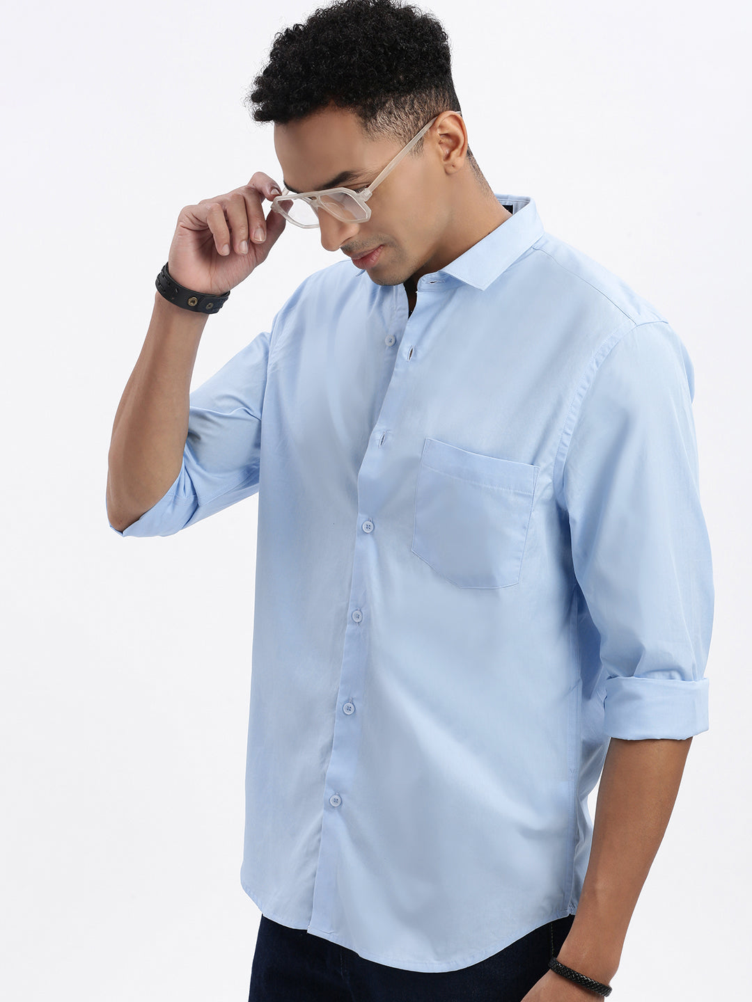 Men Blue Solid Slim Fit Shirt