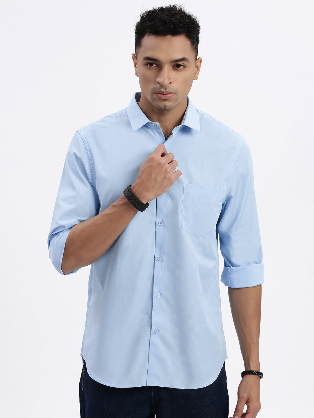 Men Blue Solid Slim Fit Shirt