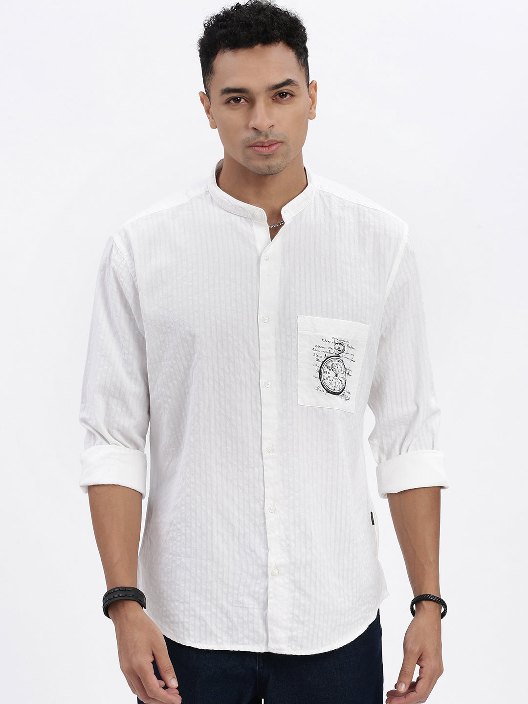 Men White Solid Slim Fit Shirt