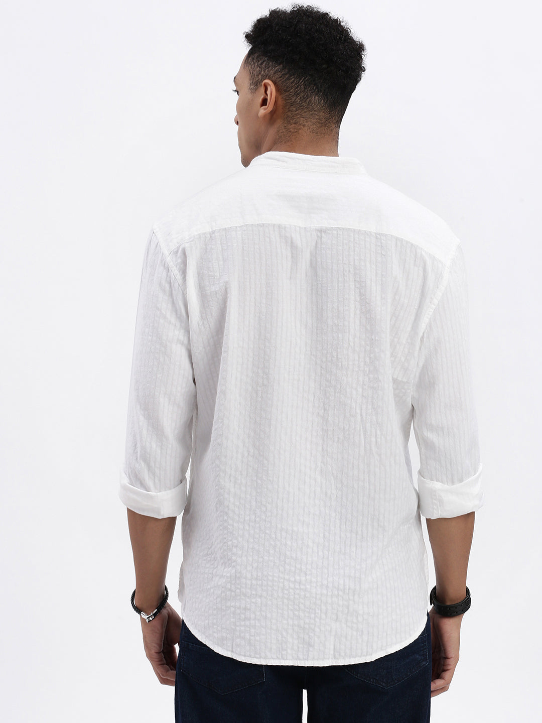 Men White Solid Slim Fit Shirt