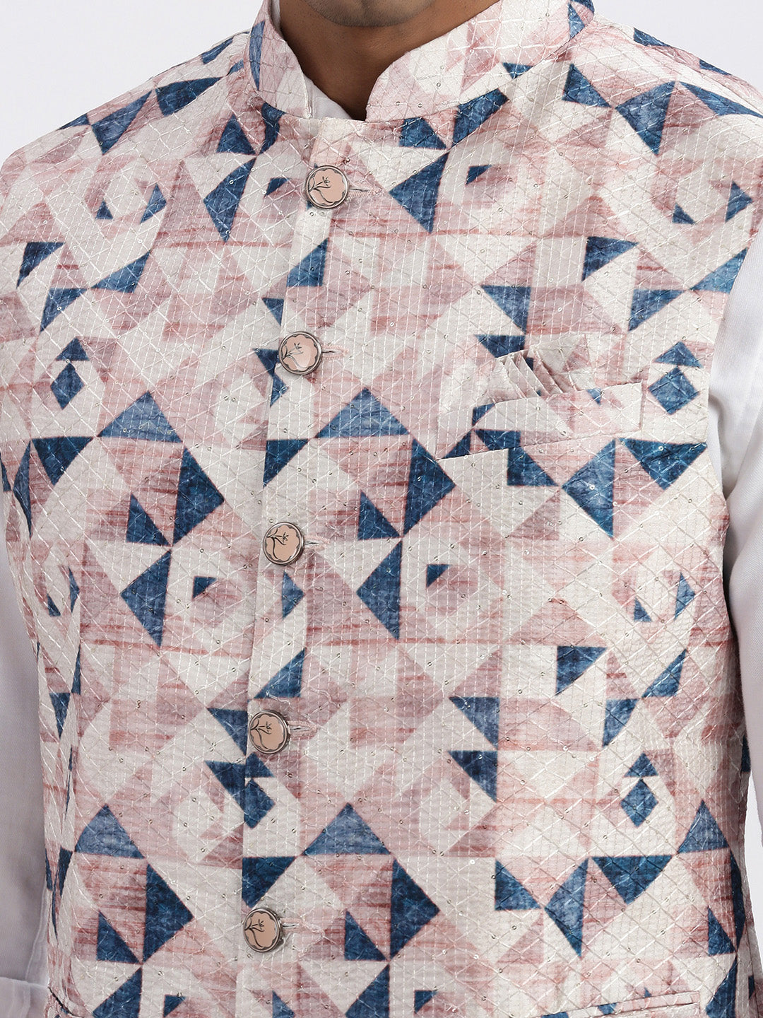 Men Peach Printed Nehru Jacket