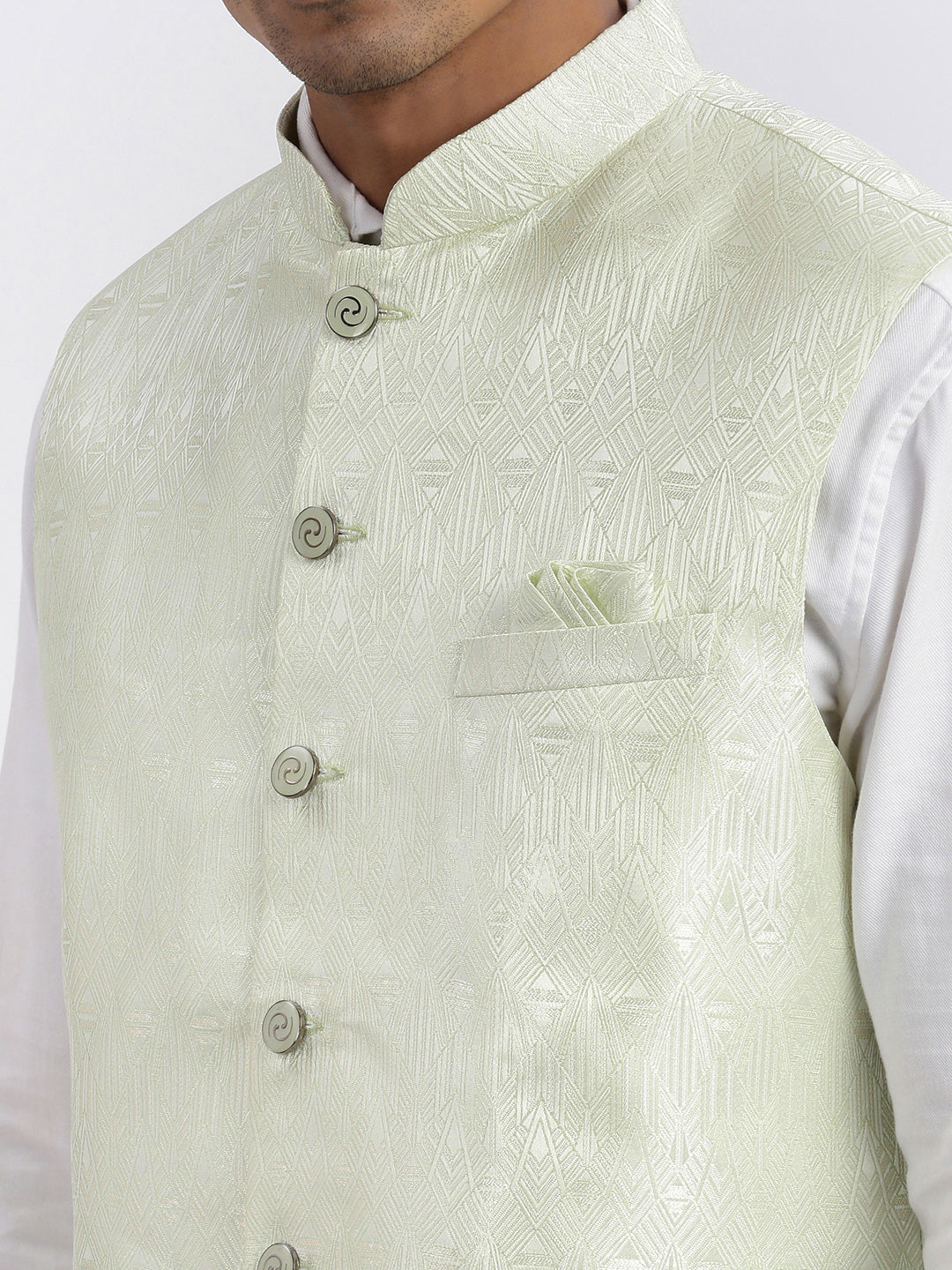 Men Green Printed Nehru Jacket