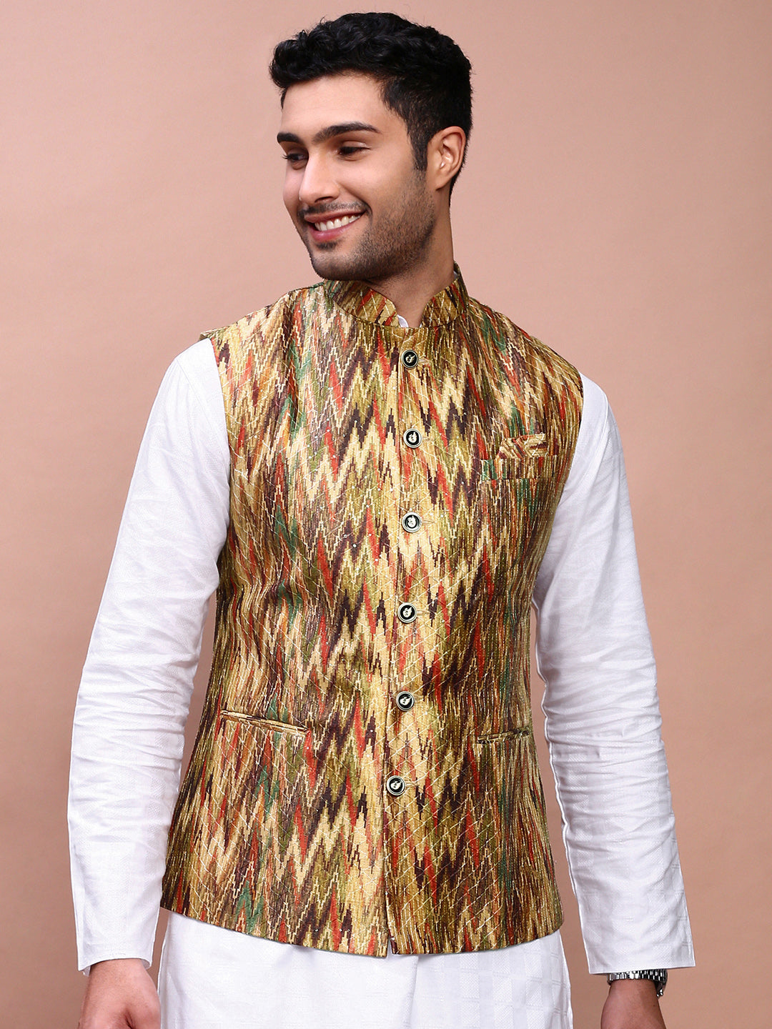 Men Embroidered Multi Slim Fit Nehru Jacket