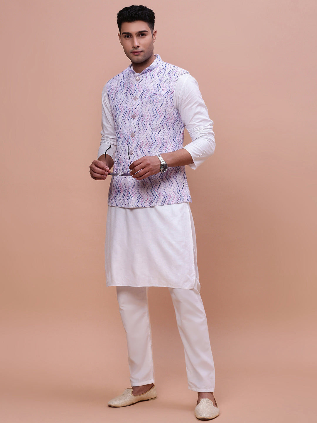 Men Embellished Purple Slim Fit Nehru Jacket