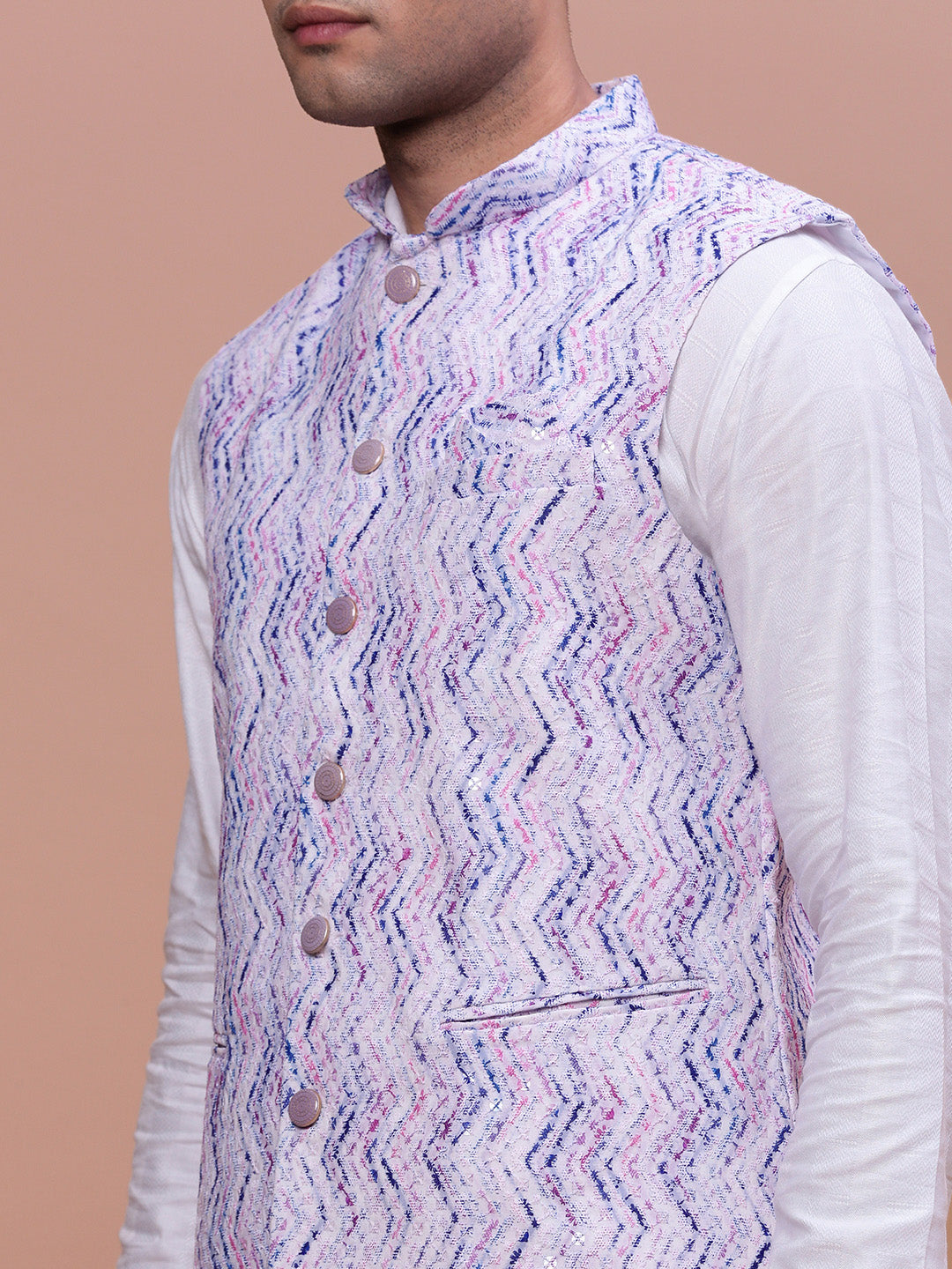 Men Embellished Purple Slim Fit Nehru Jacket