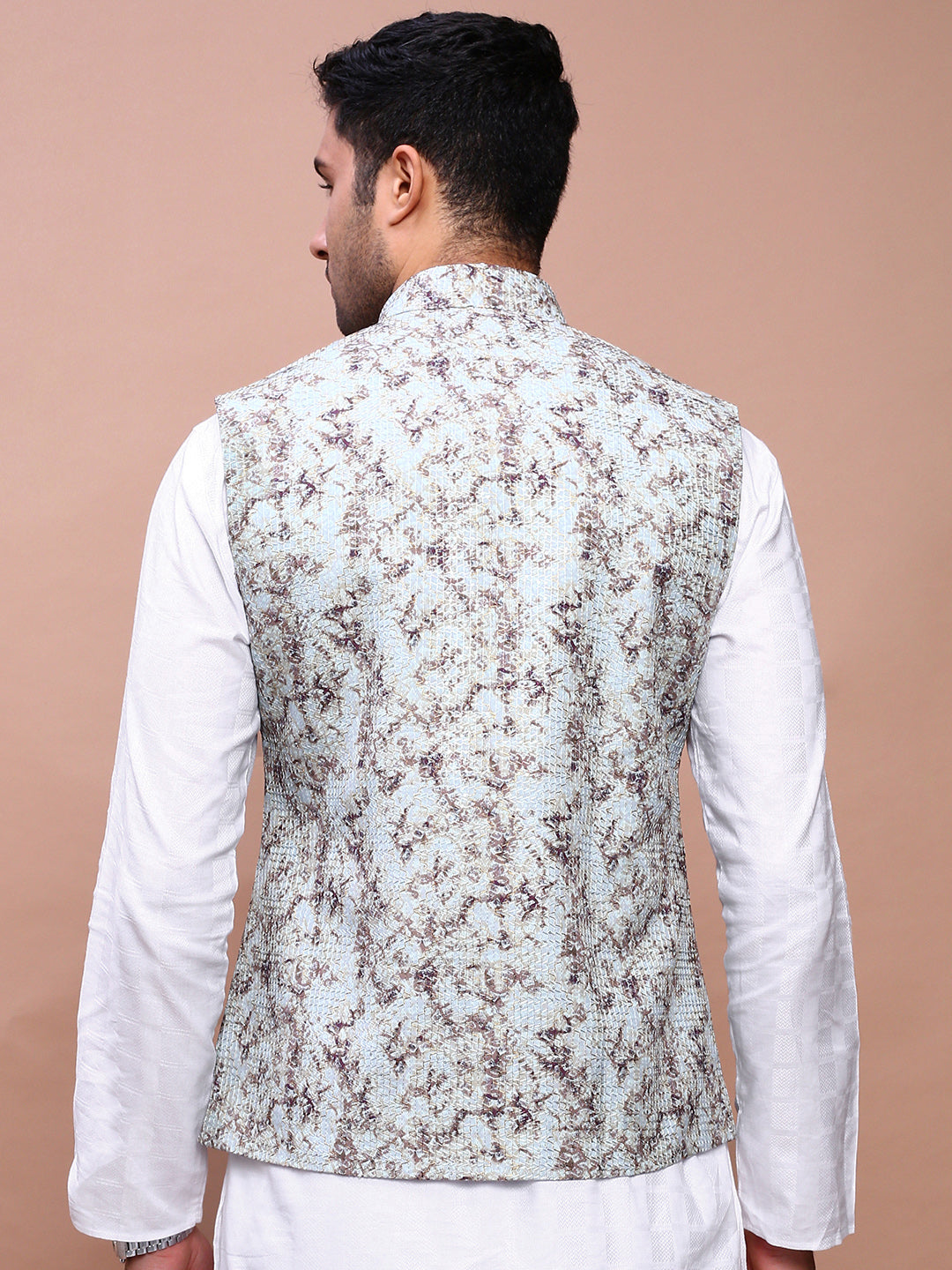 Men Embroidered Sea Green Slim Fit Nehru Jacket