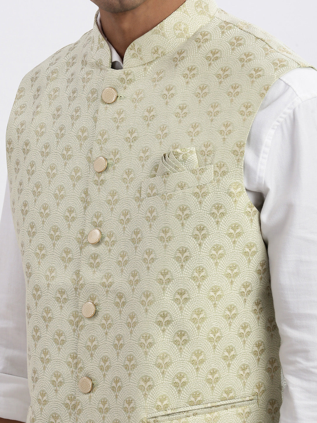 Men Green Printed Nehru Jacket