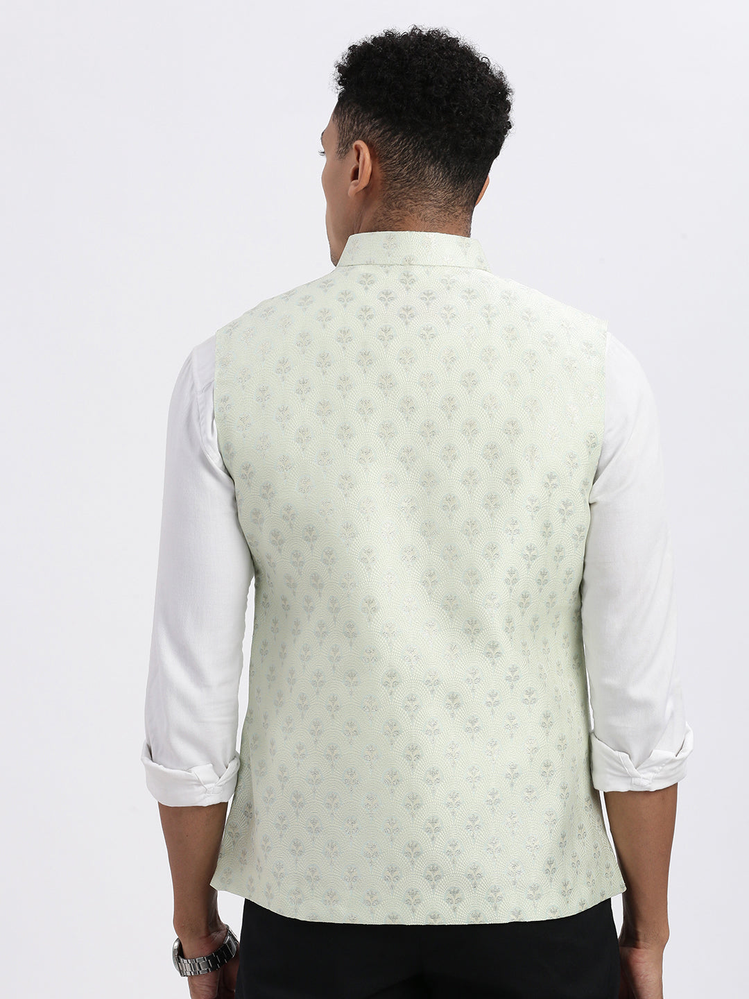 Men Green Printed Nehru Jacket