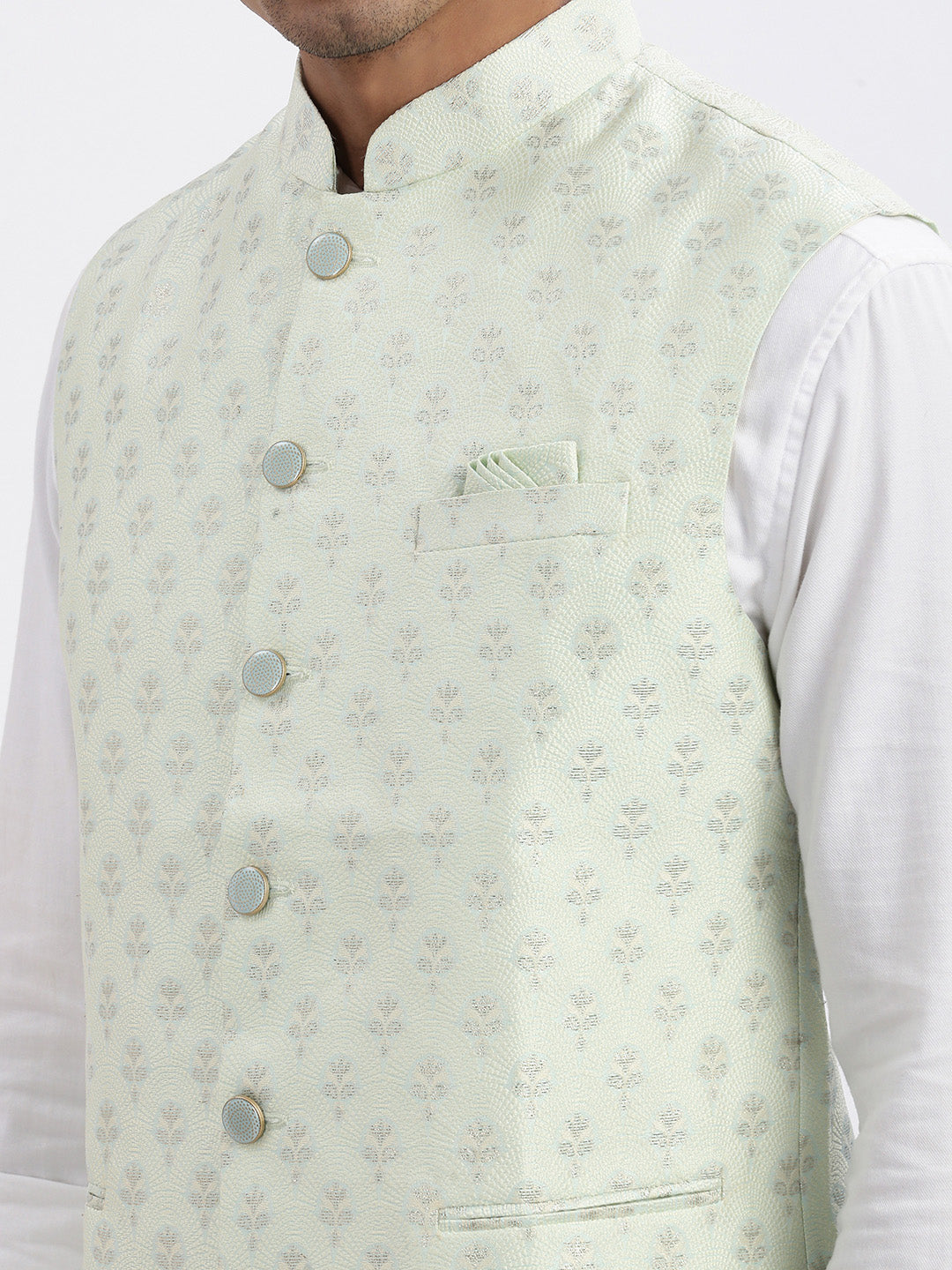 Men Green Printed Nehru Jacket