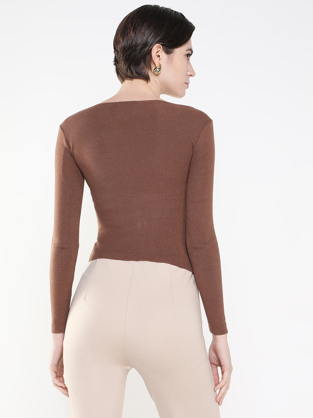 Women Solid Brown Fitted Top