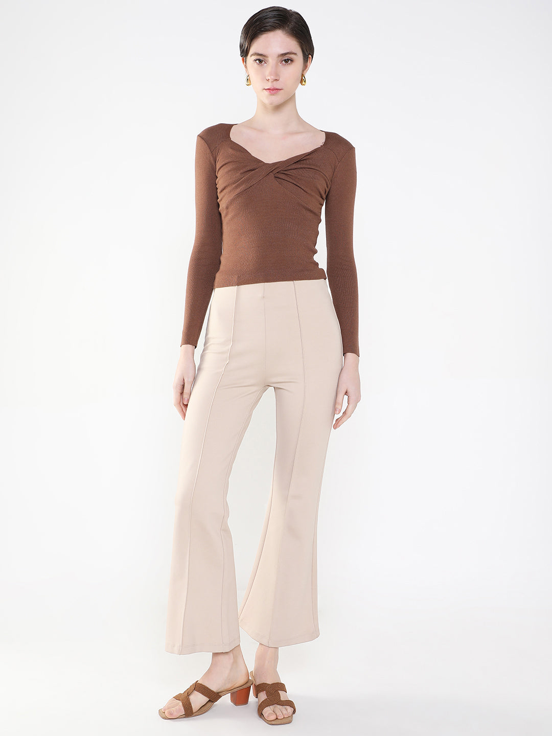 Women Solid Brown Fitted Top