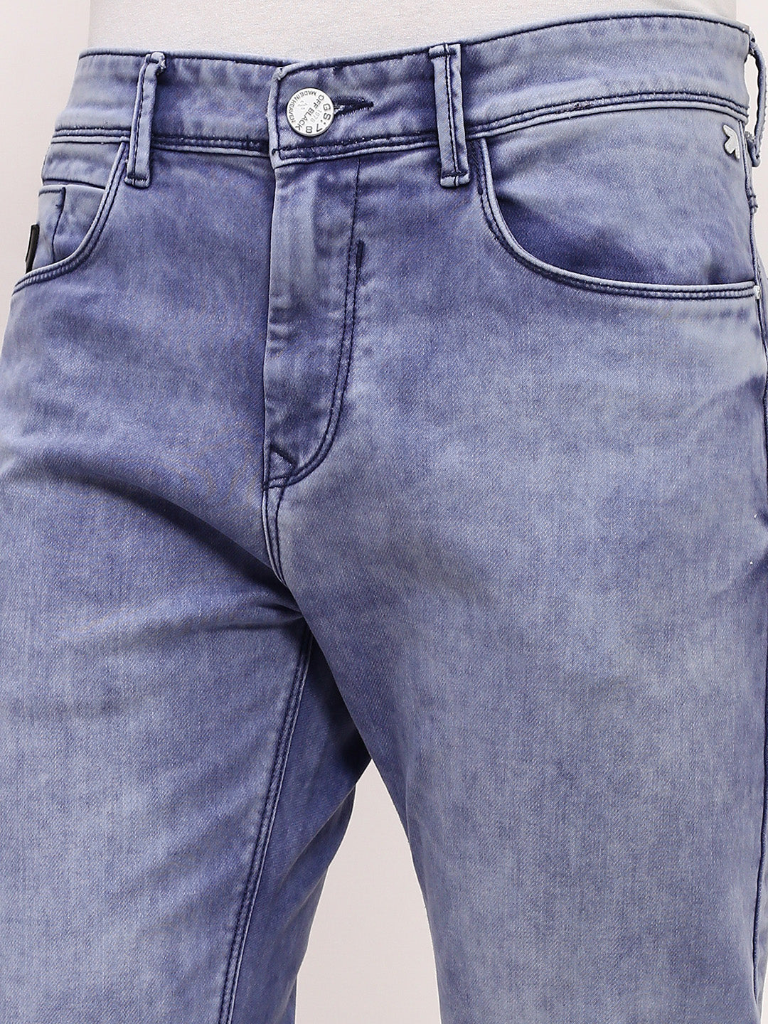 Men Blue Solid Straight Fit Jeans