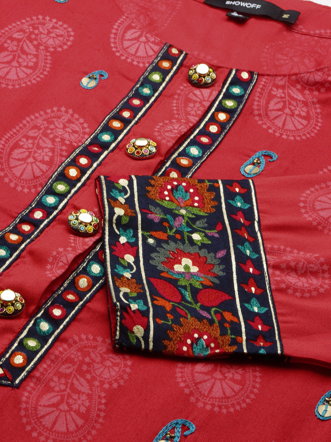 Women Paisley Red Straight Kurta Set