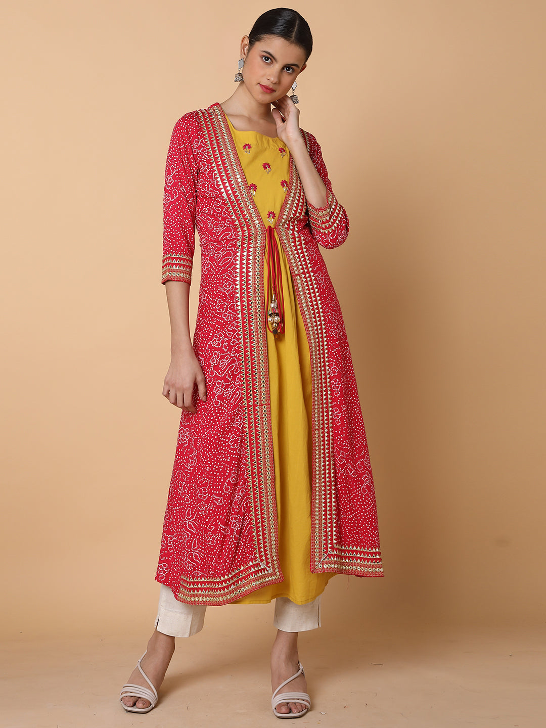 Women Mustard Solid Anarkali Kurta