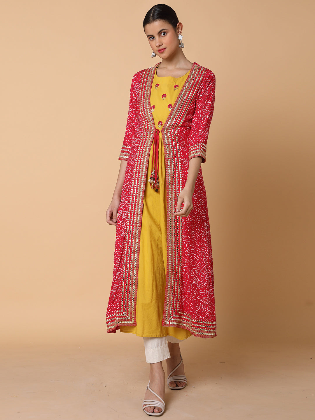 Women Mustard Solid Anarkali Kurta