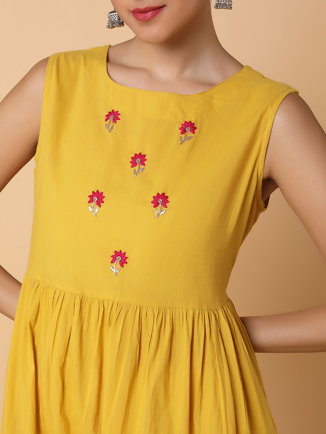 Women Mustard Solid Anarkali Kurta