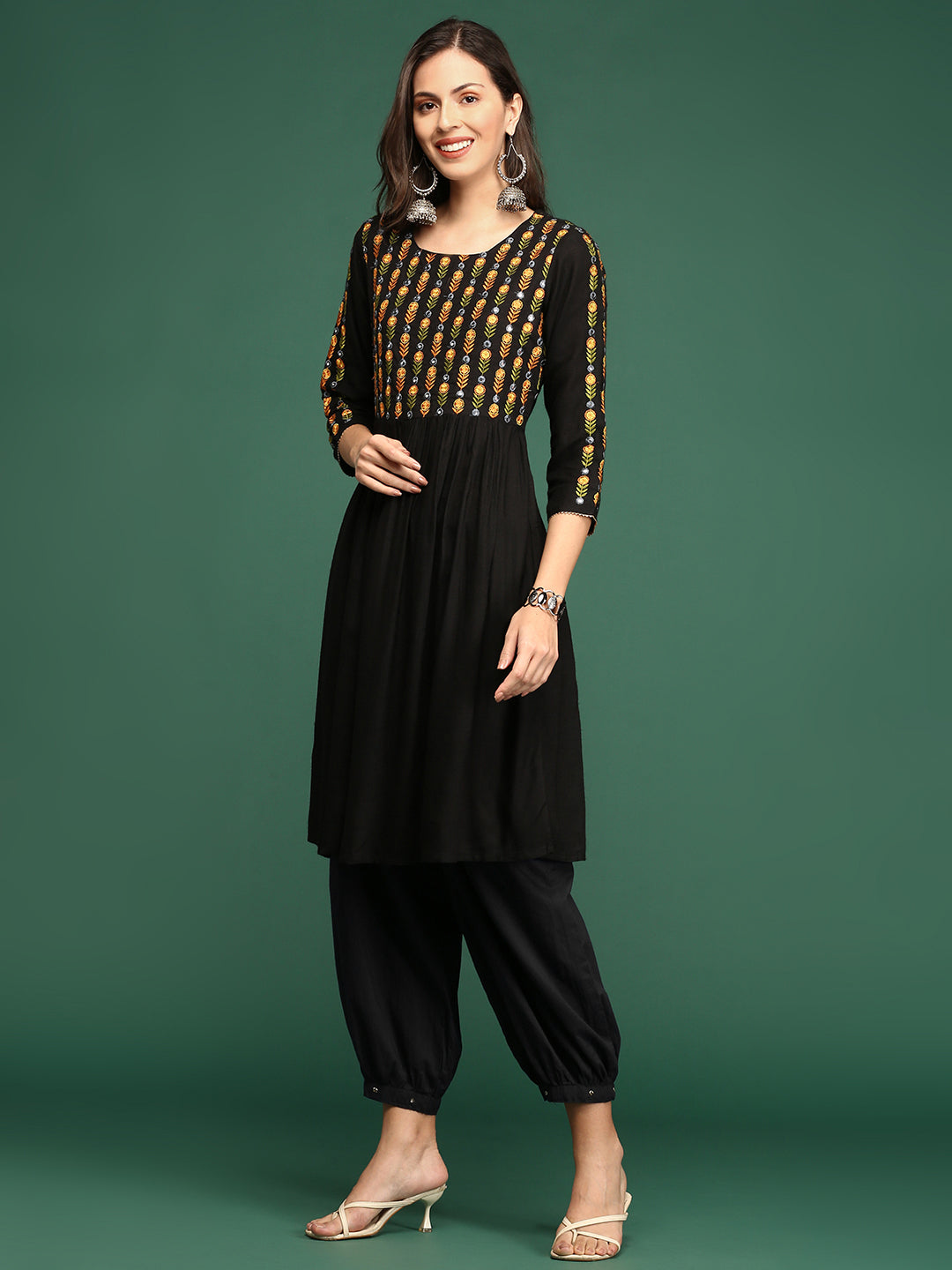 Women's Black Embroidered Anarkali Kurta