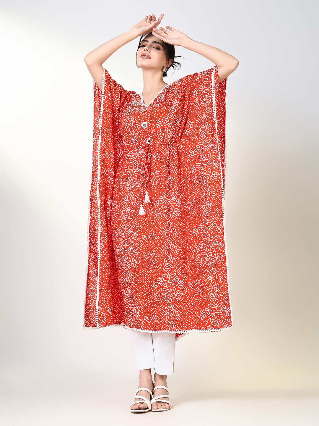 Women Orange Graphic Kaftan Kurta