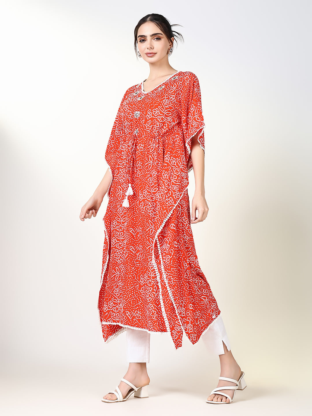 Women Orange Graphic Kaftan Kurta