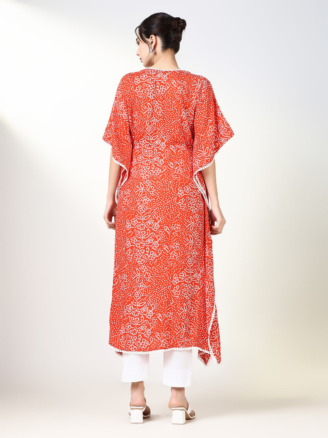 Women Orange Graphic Kaftan Kurta