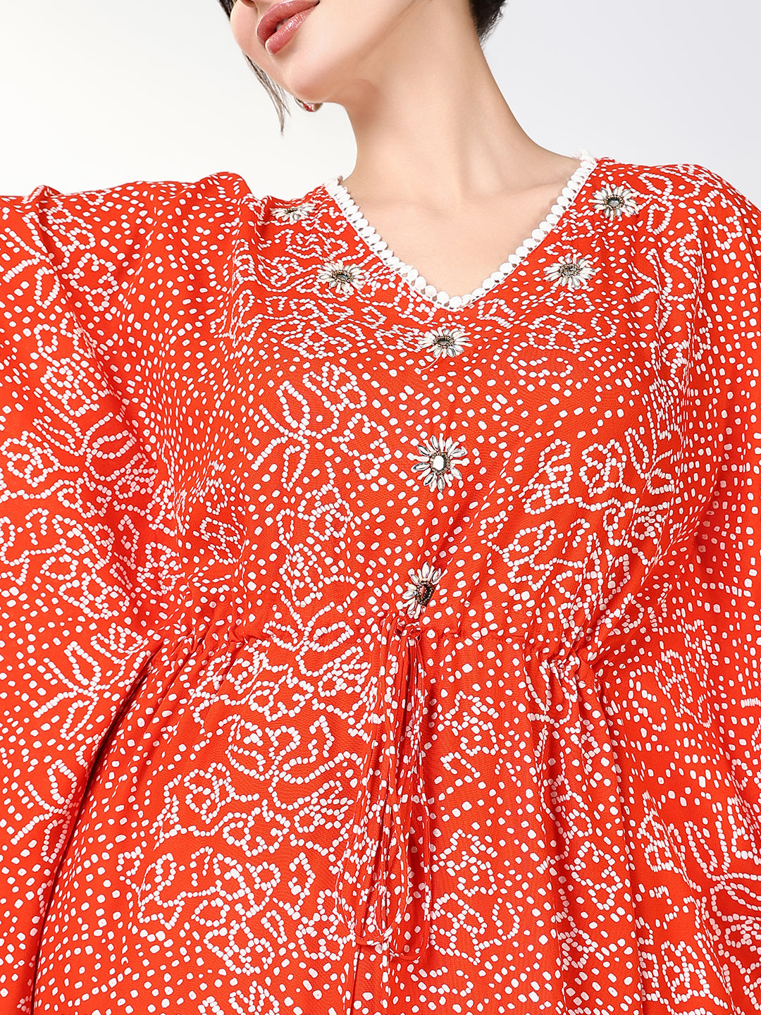 Women Orange Graphic Kaftan Kurta