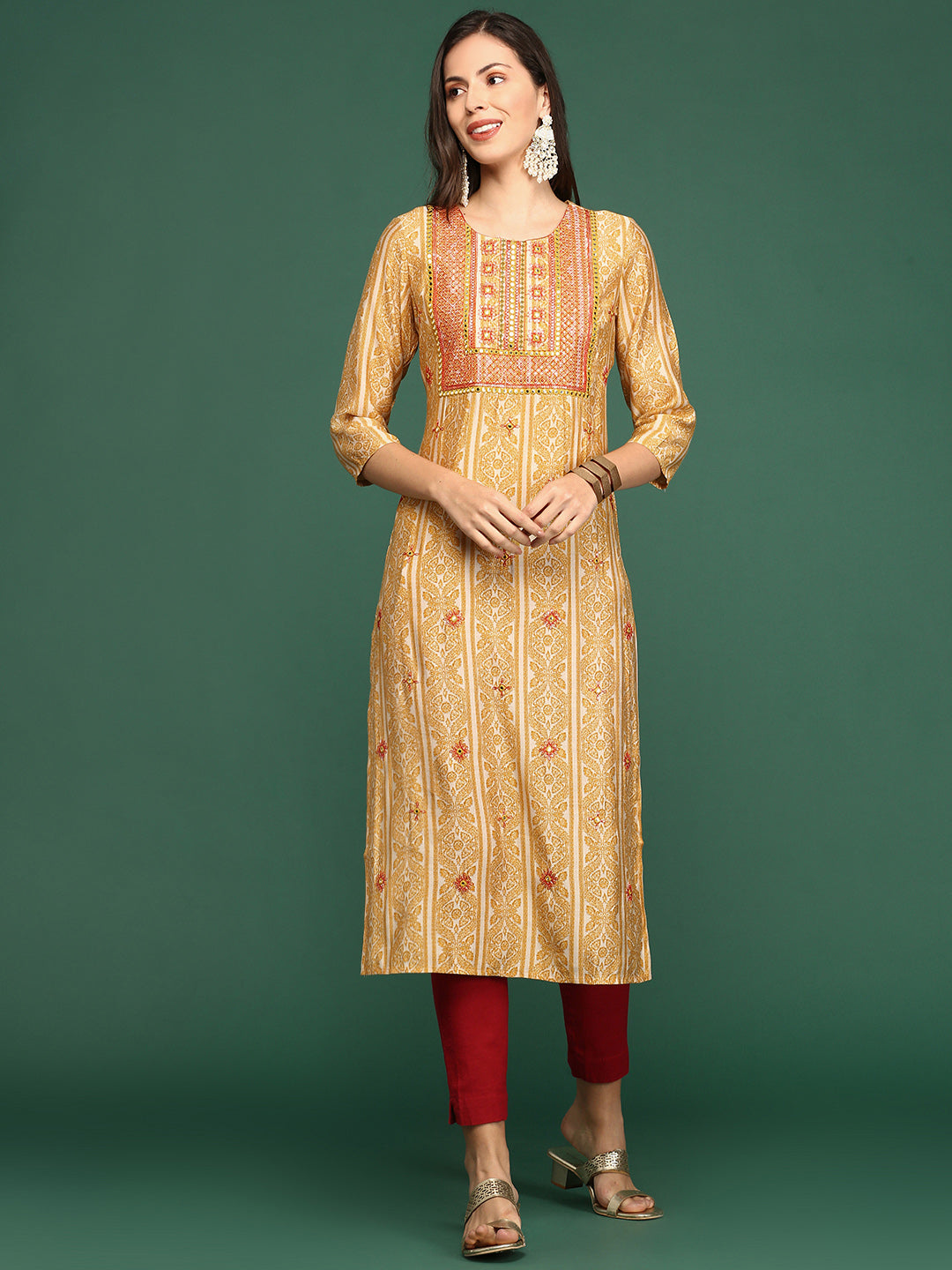 Women's Mustard Solid Straight Kurta