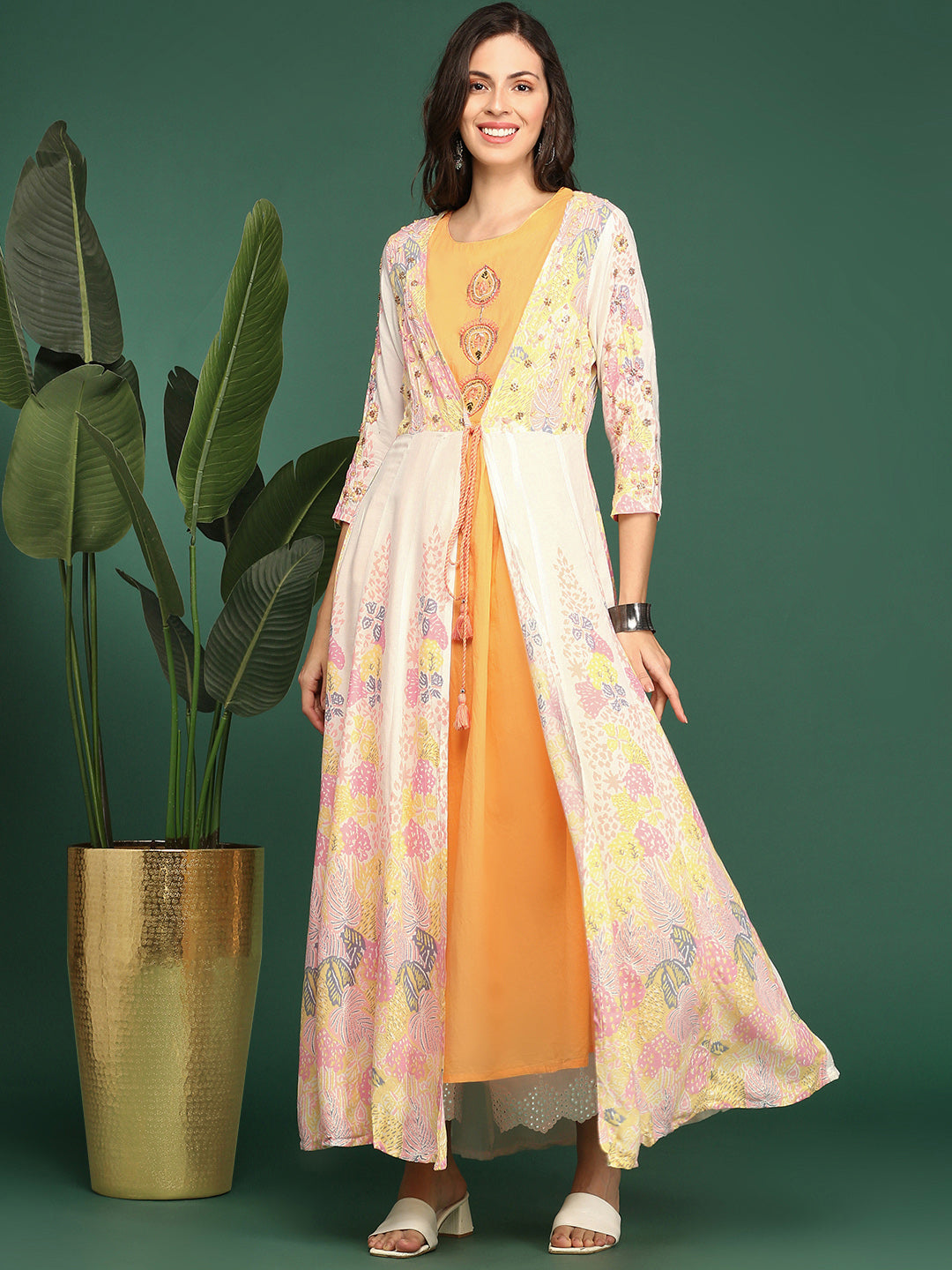 Women's Yellow Printed Anarkali Kurta