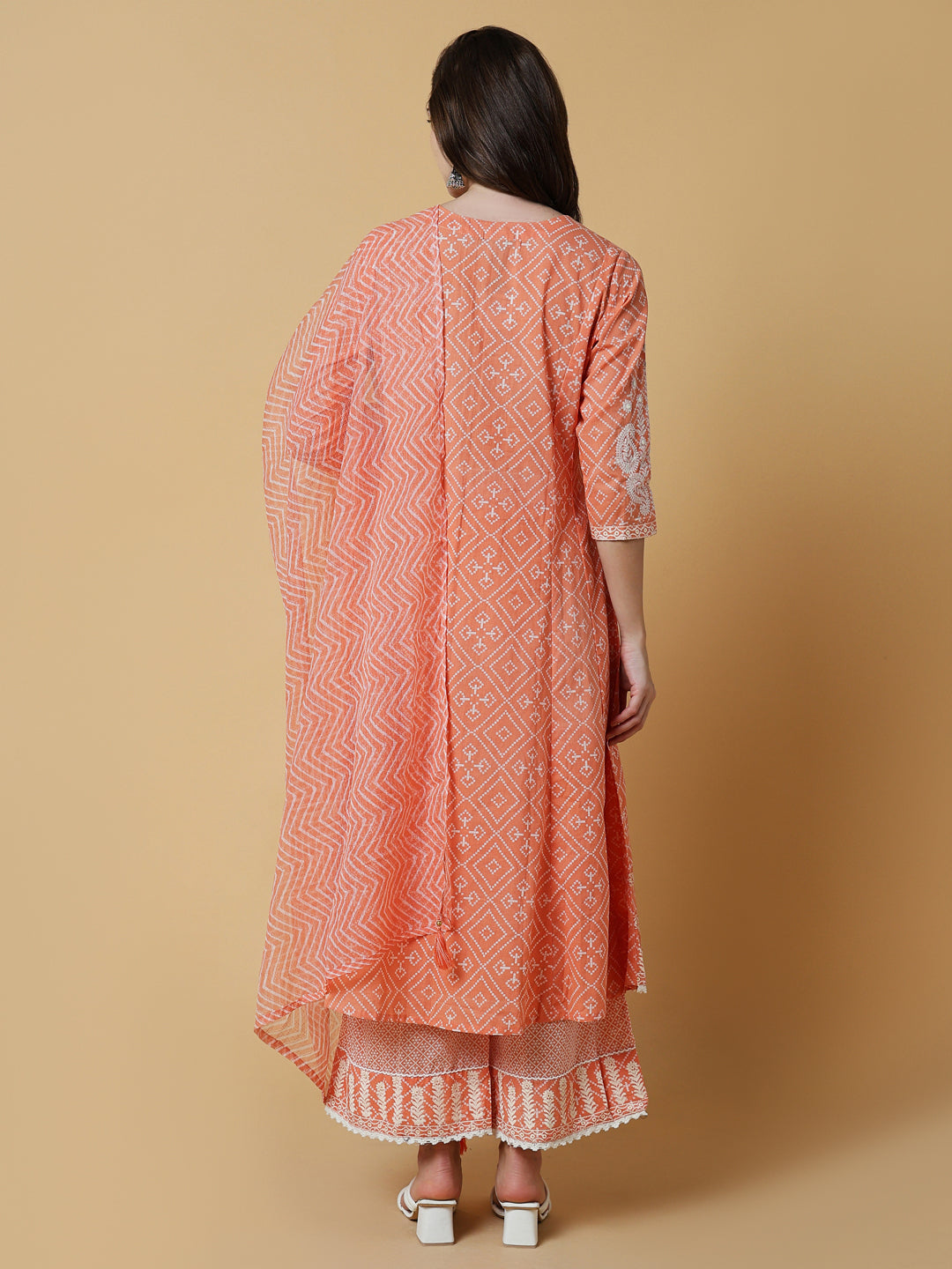 Women Graphic Orange Anarkali Kurta Set with Dupatta