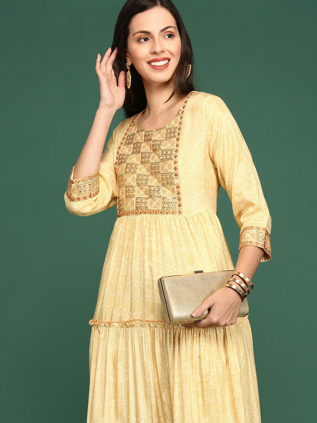 Women's Yellow Printed Anarkali Kurta