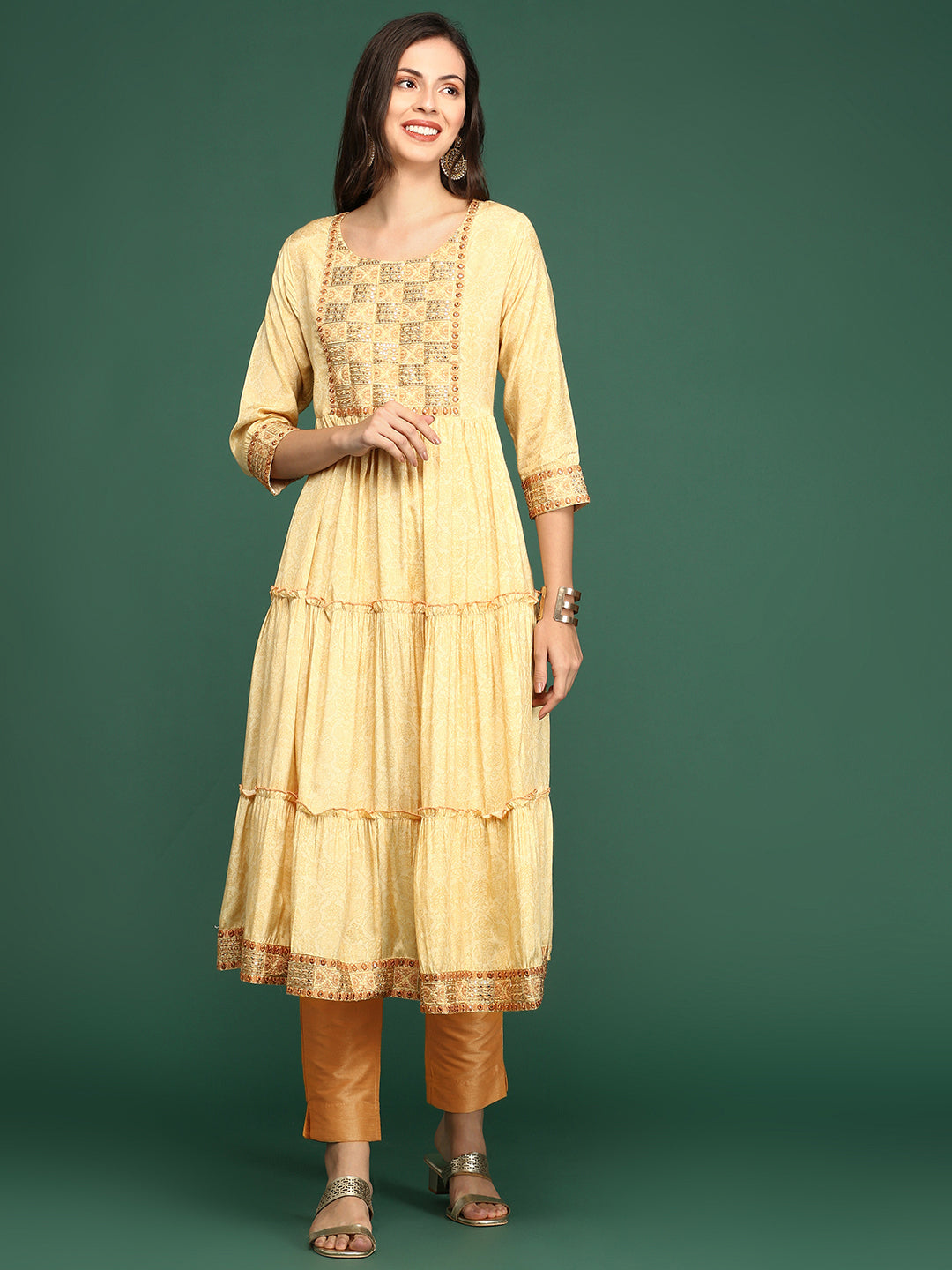 Women's Yellow Printed Anarkali Kurta