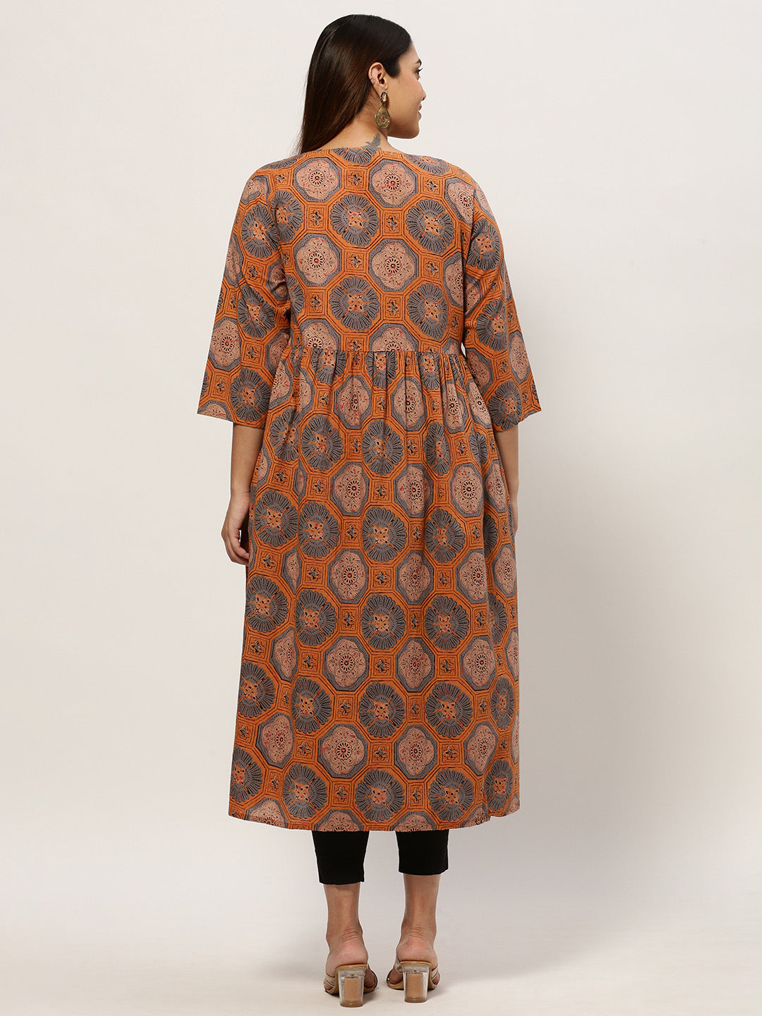 Women Straight Rust Ethnic Motifs Kurta