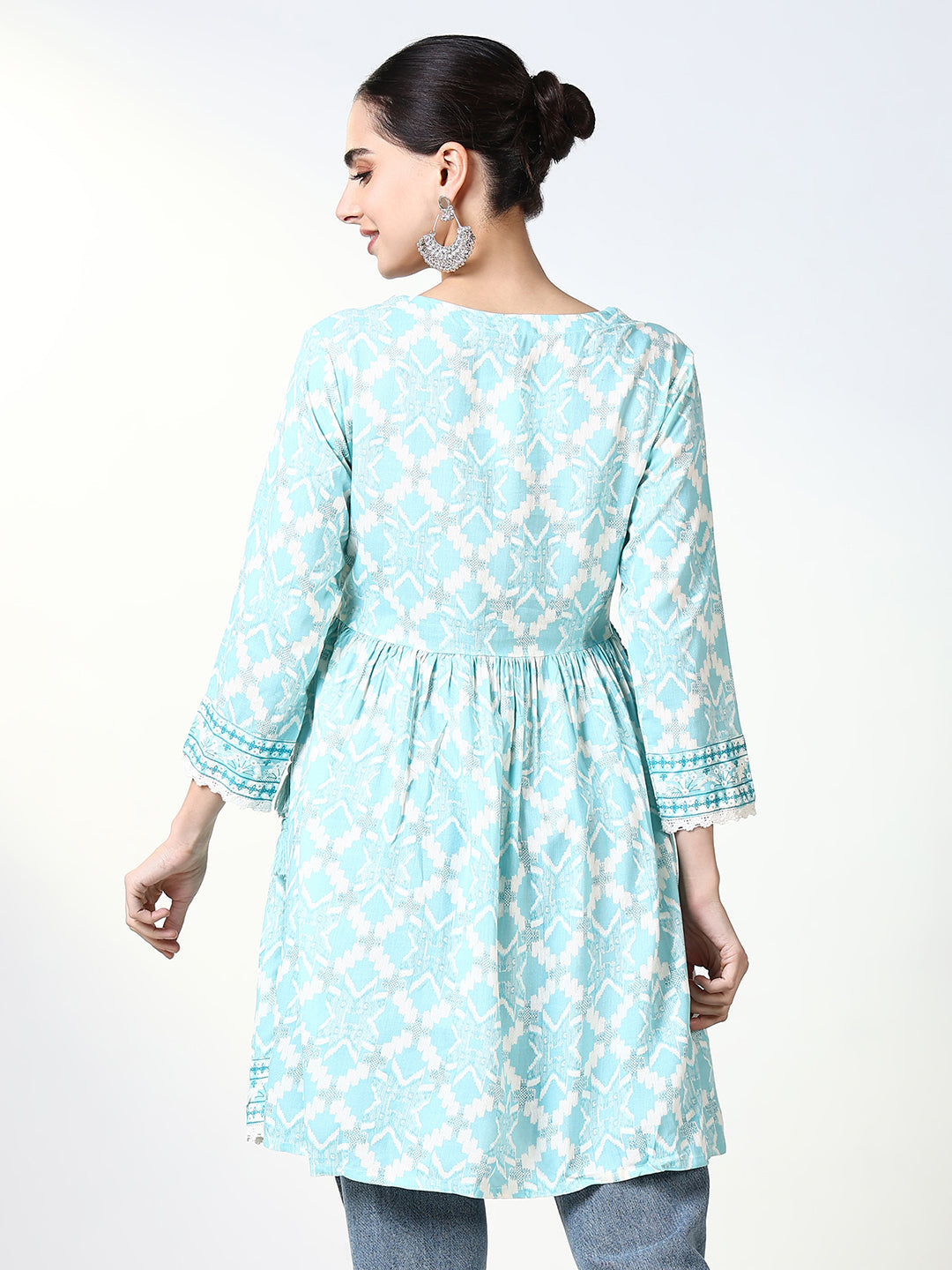 Women Blue Ethnic Motifs A Line Kurti