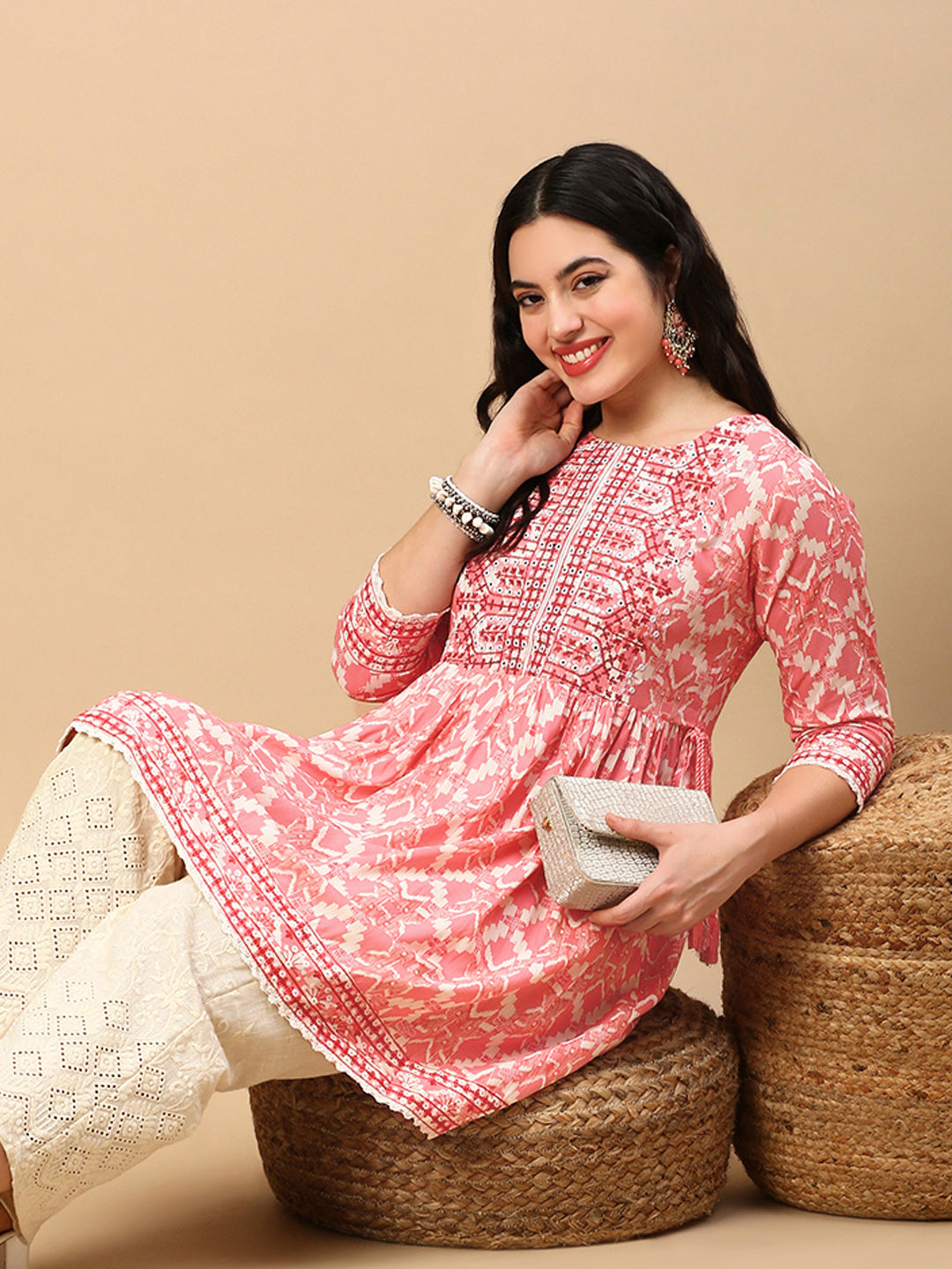 Women Graphic Coral A Line Kurti