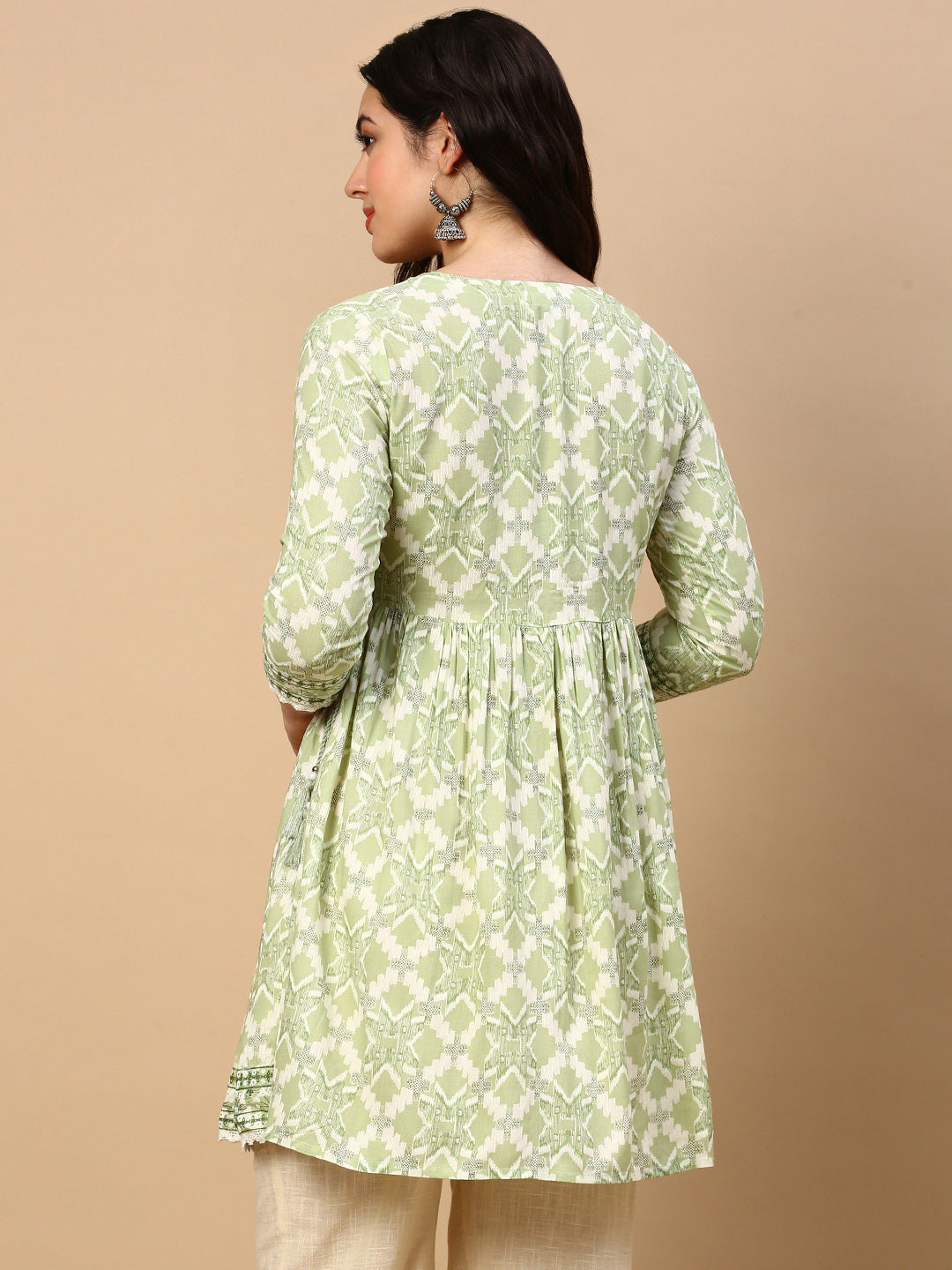 Women Graphic Green A Line Kurti