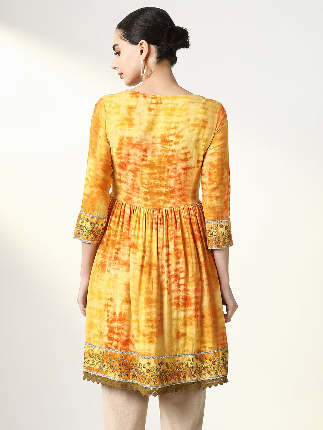 Women's Mustard Tie Dye Anarkali Kurti