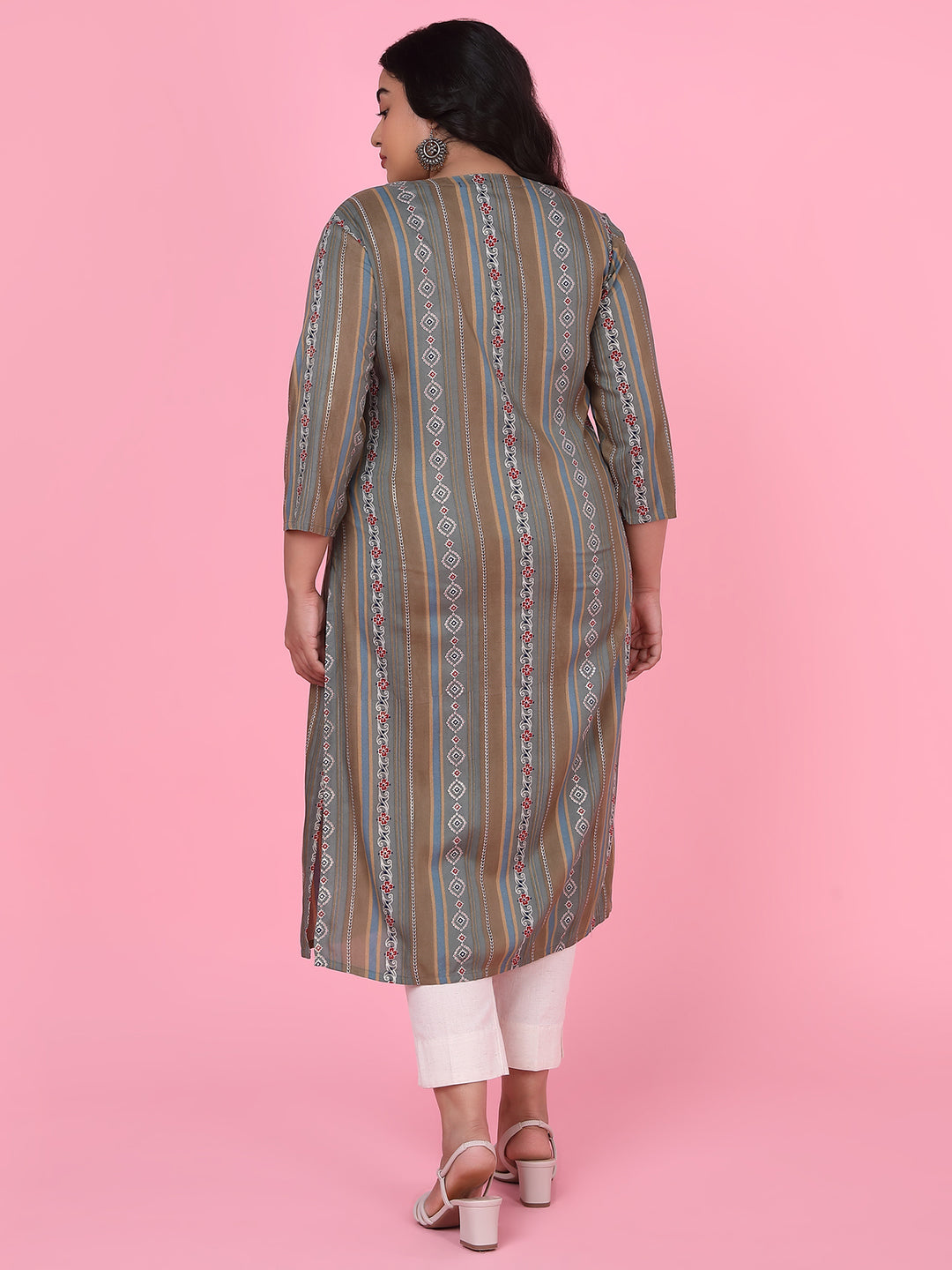 Women Olive Floral Straight Kurta